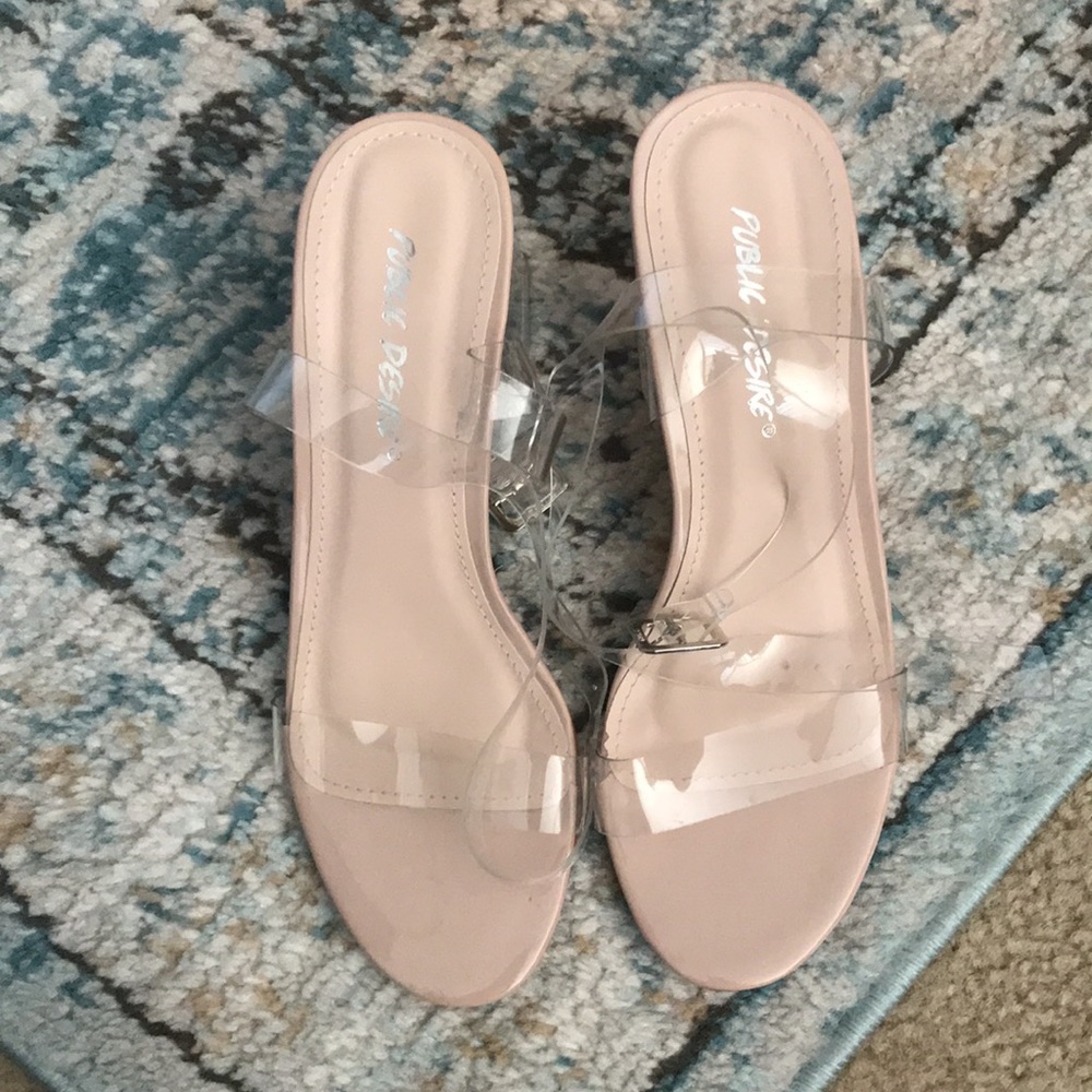 Public desire clear sandal low block heel